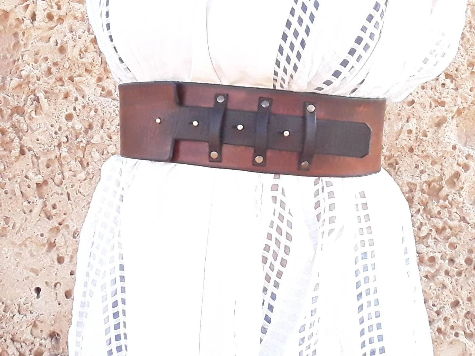 Ishaor Handmade Brown Leather Waist Belt - Unique Artisan Gift for Women