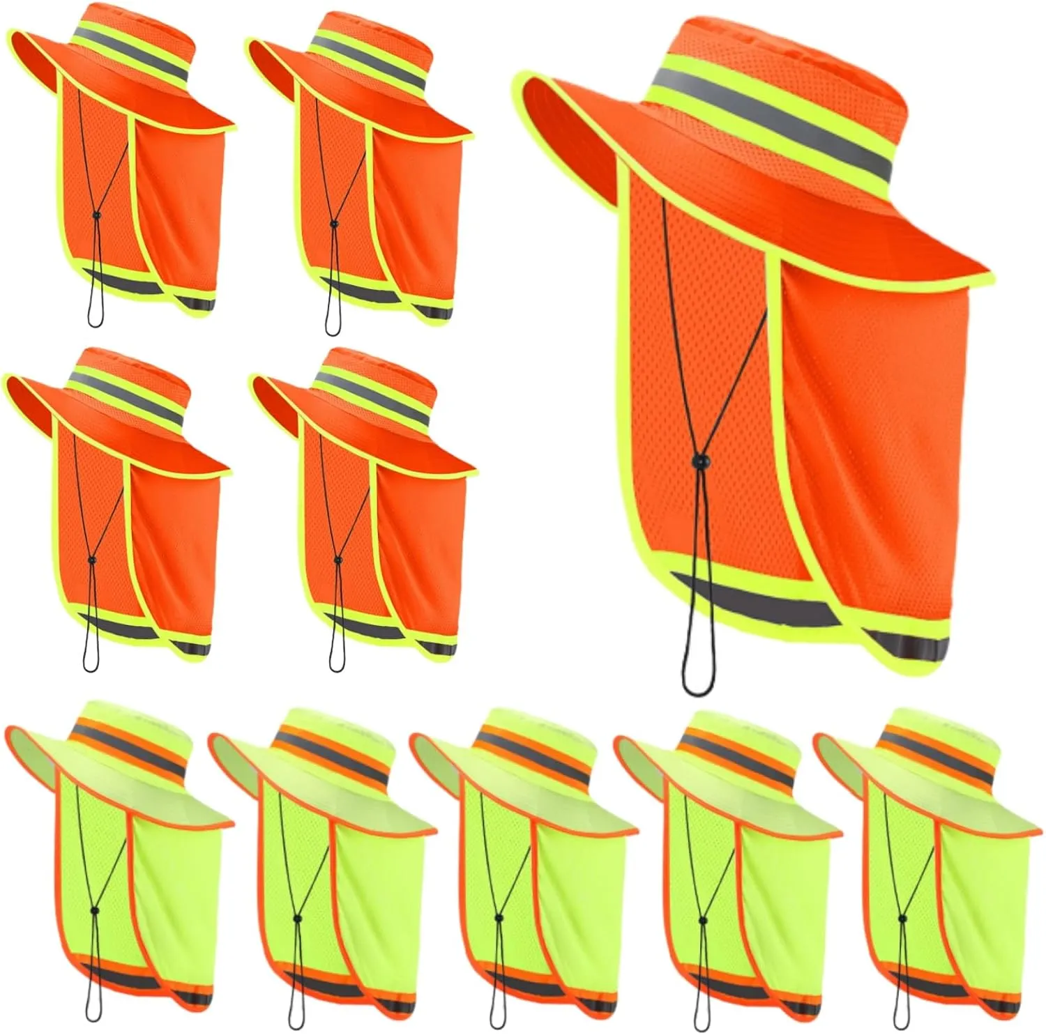 Jexine 10 Pcs High Visibility Reflective Hat with Neck Flap Safety Sun Hat for Men Bucket Cap Boonie Hats Bulk
