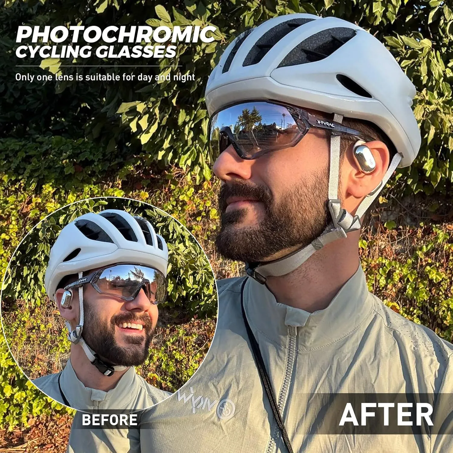 KAPVOE Photochromic Cycling Glasses Men Women Mountain Bike Sunglasses Clear MTB Bicycle Riding - K9408