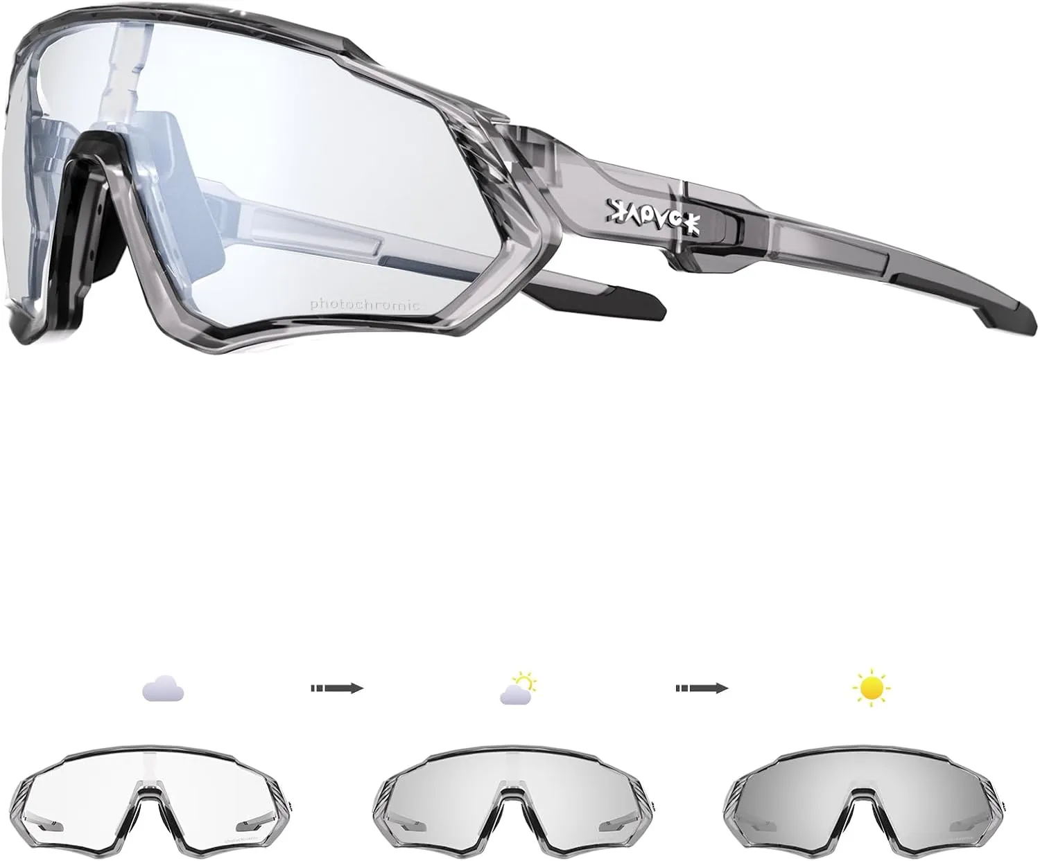 KAPVOE Photochromic Cycling Glasses Men Women Mountain Bike Sunglasses Clear MTB Bicycle Riding - K9408
