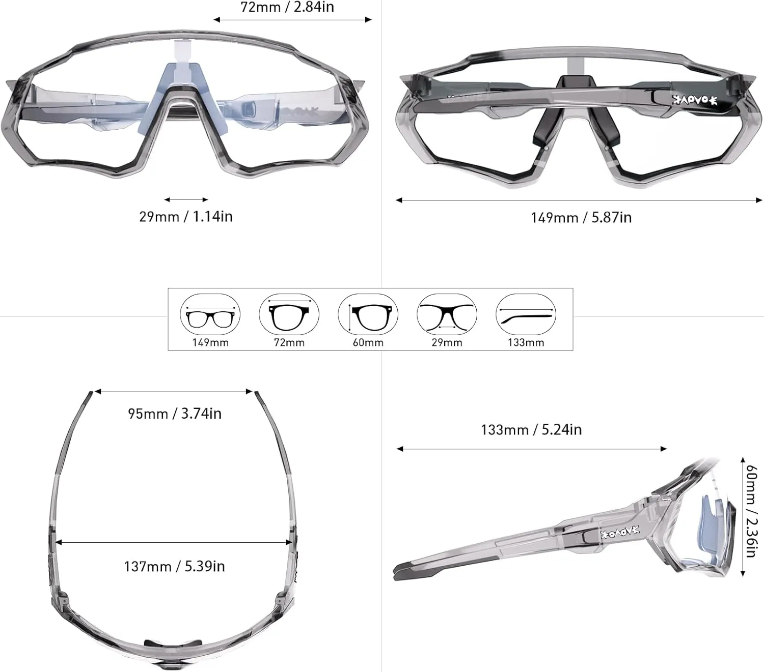 KAPVOE Photochromic Cycling Glasses Men Women Mountain Bike Sunglasses Clear MTB Bicycle Riding - K9408