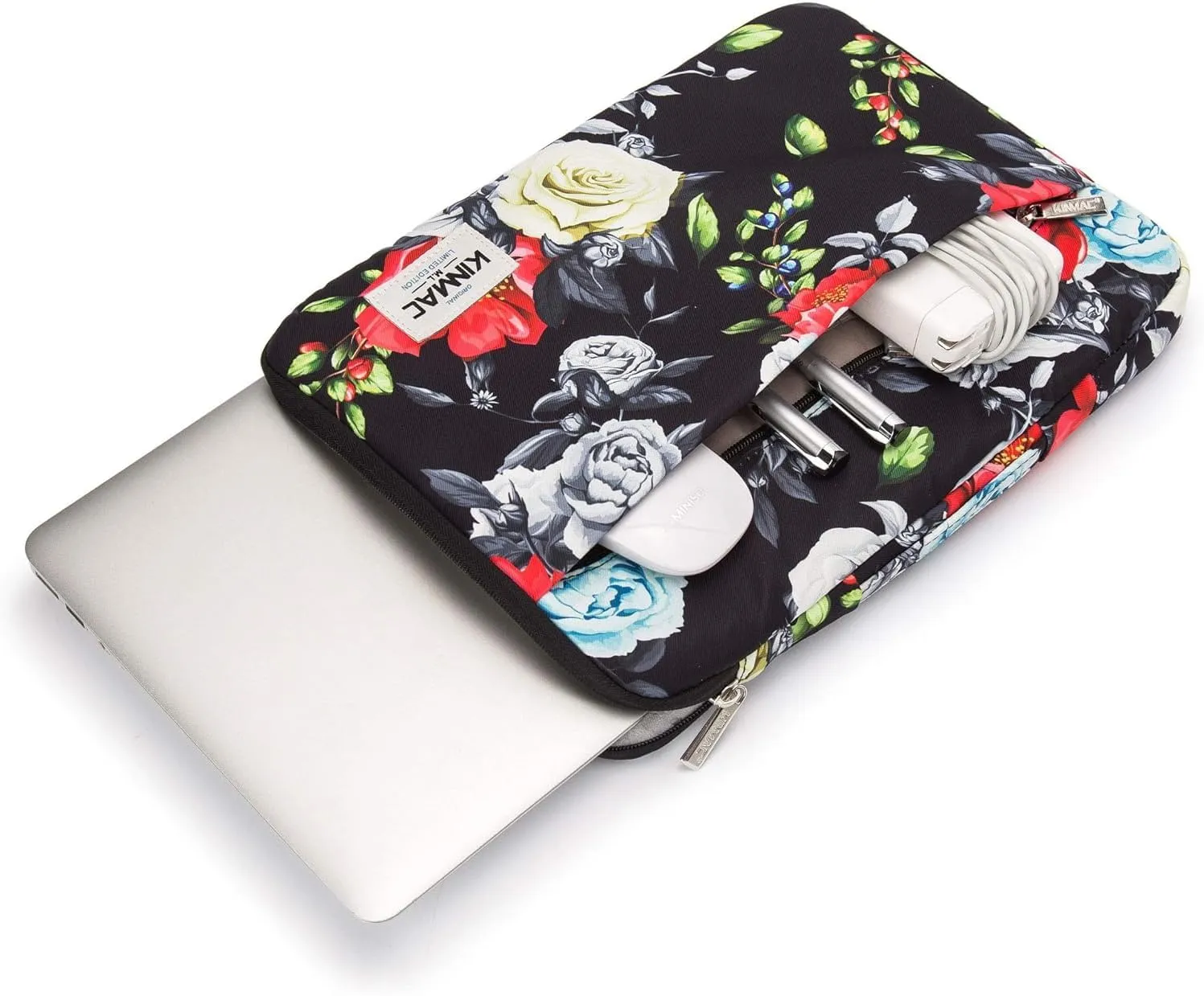 Kinmac 360 Protective Laptop Sleeve Case Bag Cover with Handle for MacBook Air 15 inch, and 15 inch-15.6 inch HP,Lenovo,Dell,ASUS,Acer Notebook Computer (Colorful Rose)