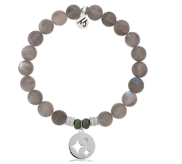 Labradorite Stone Bracelet with Mother Daughter Sterling Silver Charm