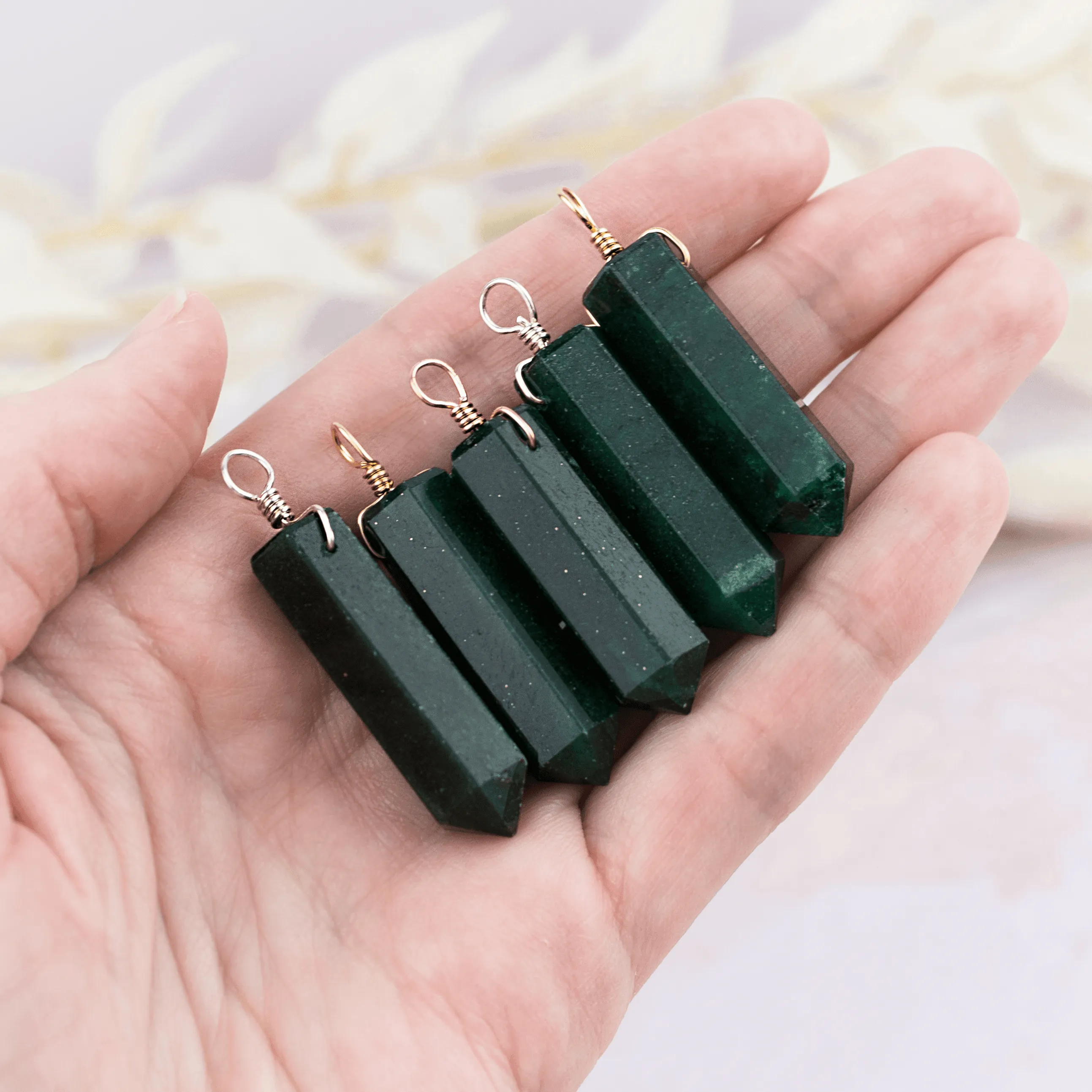 Large Aventurine Crystal Tower Point Generator Pendant