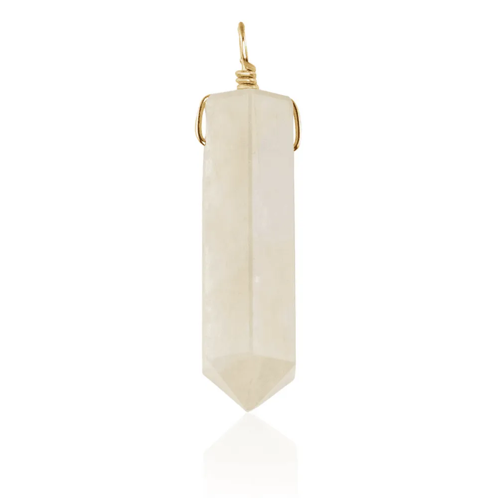 Large Rainbow Moonstone Crystal Tower Point Generator Pendant