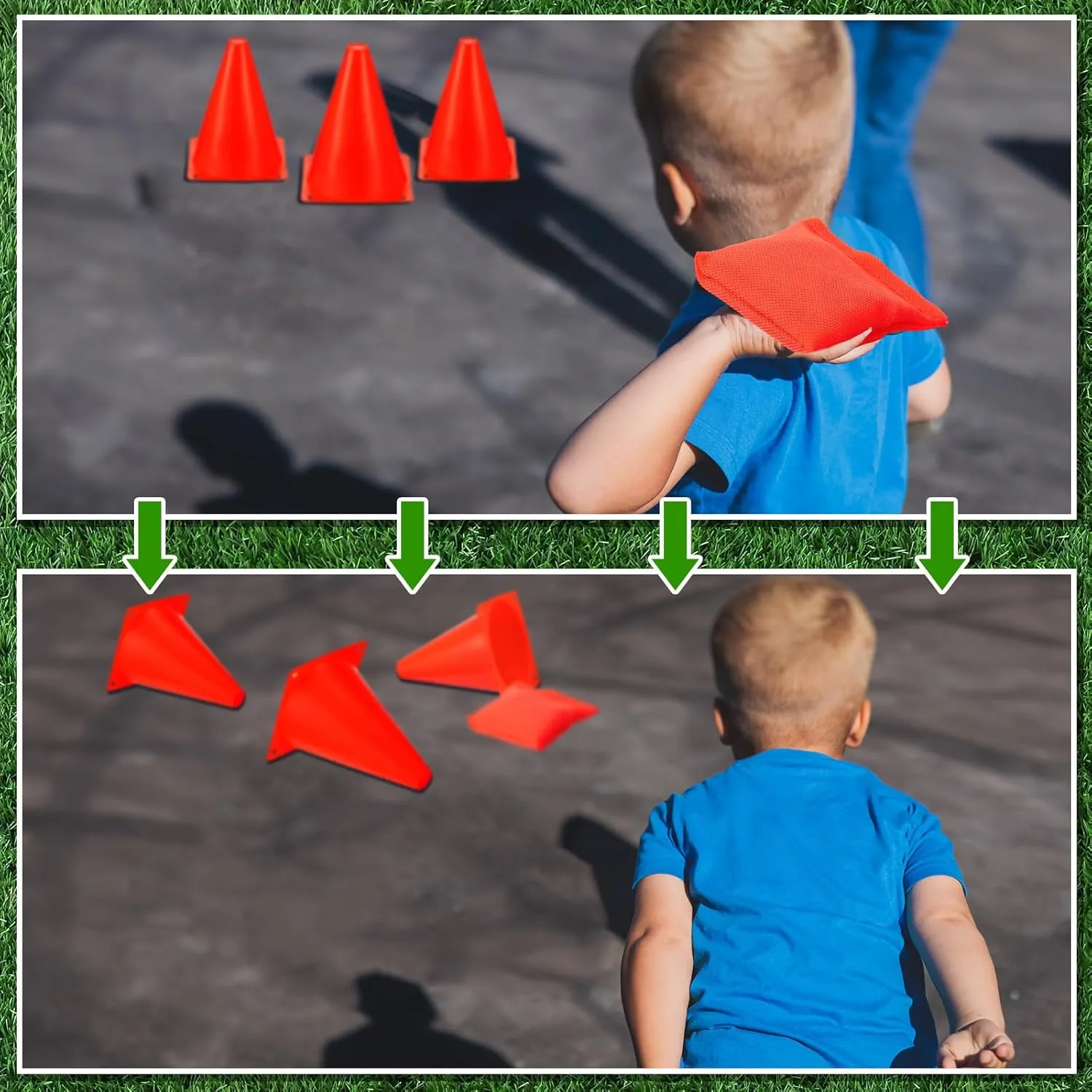 Leitee 30 Pcs 3 in 1 Carnival Outdoor Games Combo Set, Plastic Cones Ring Toss Games Includes 6 Plastic Buckets, 12 Plastic Rings, 12 Sandbags Gift for Birthday Christmas Party