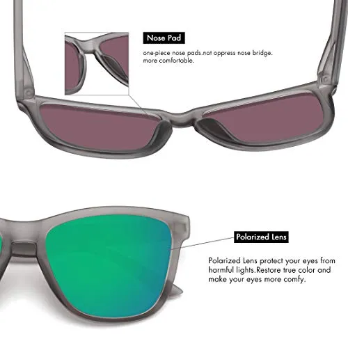 MEETSUN Polarized Sunglasses for Women Men Classic Retro Designer Style (Matte Gray Frame/Green Mirrored, 54)