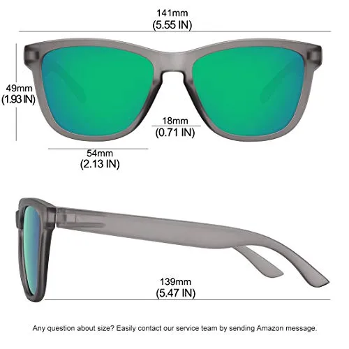 MEETSUN Polarized Sunglasses for Women Men Classic Retro Designer Style (Matte Gray Frame/Green Mirrored, 54)