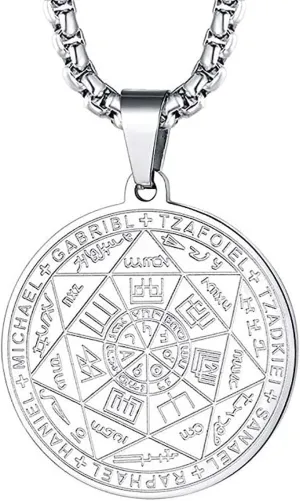 Men's Necklace,7 Archangel Seal Pendant Protection Necklace Stainless Steel Men's Spiritual Amulet Protection Amulet Healing Jewelry Saint Michael Pendant