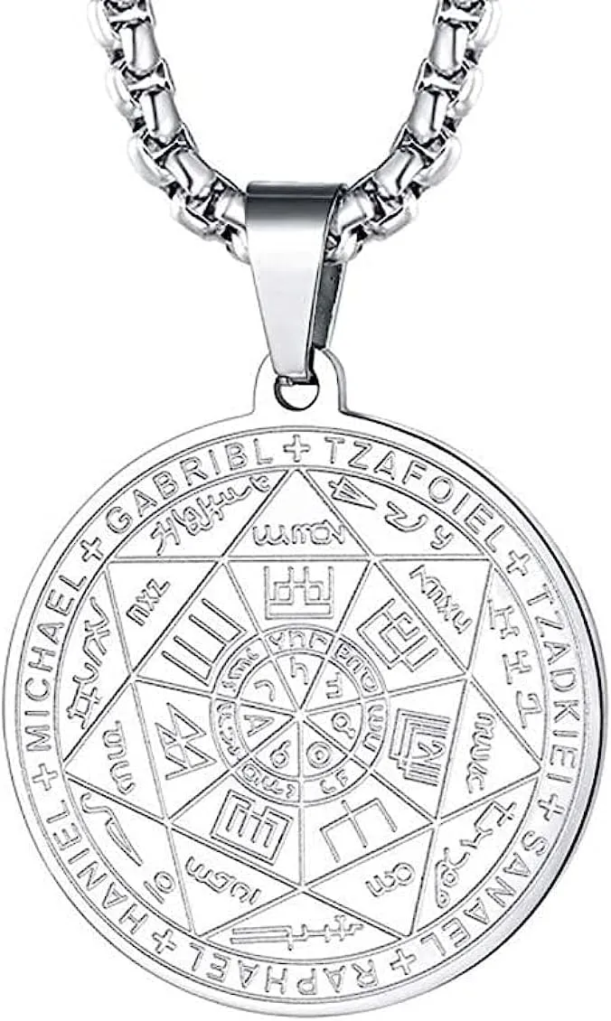 Men's Necklace,7 Archangel Seal Pendant Protection Necklace Stainless Steel Men's Spiritual Amulet Protection Amulet Healing Jewelry Saint Michael Pendant
