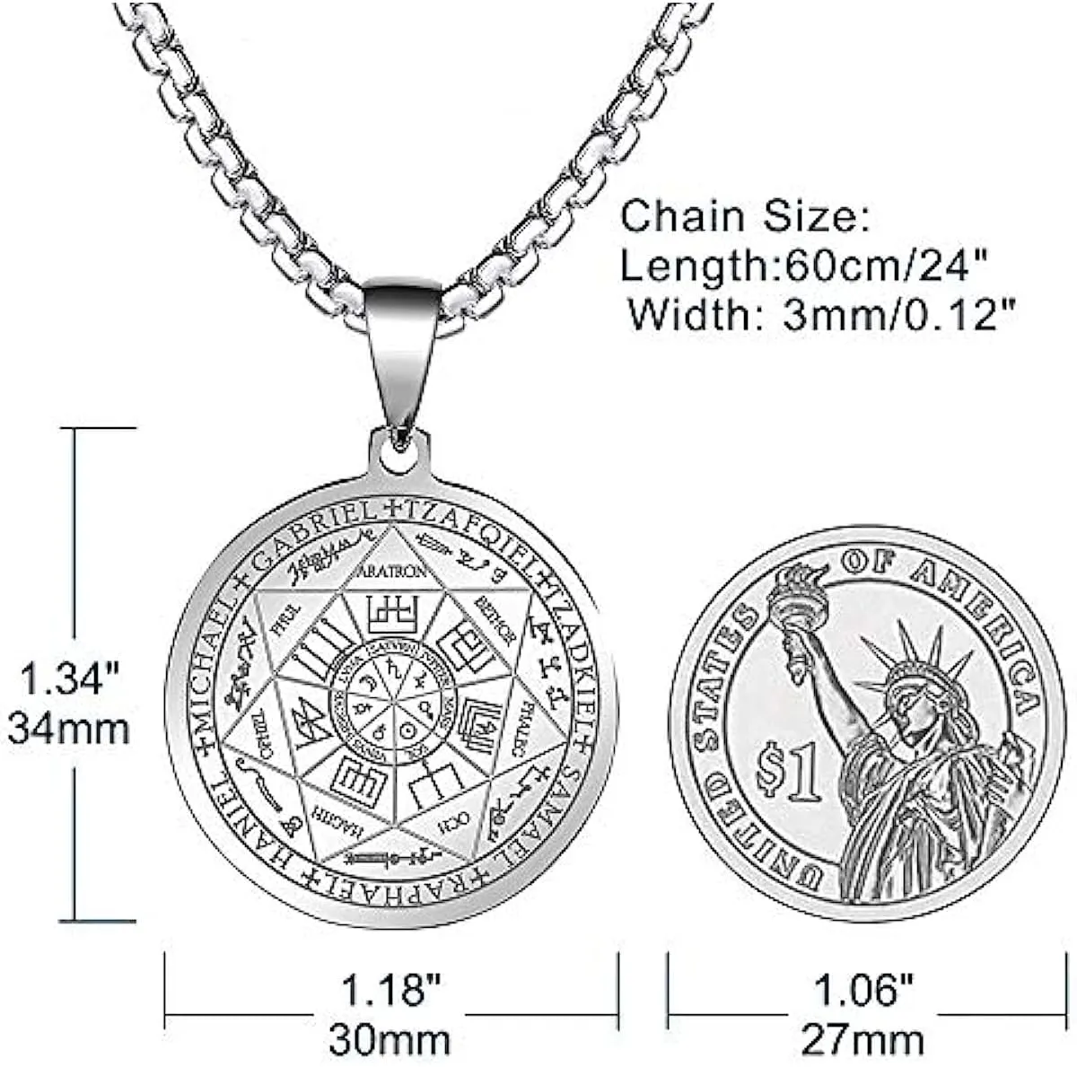 Men's Necklace,7 Archangel Seal Pendant Protection Necklace Stainless Steel Men's Spiritual Amulet Protection Amulet Healing Jewelry Saint Michael Pendant