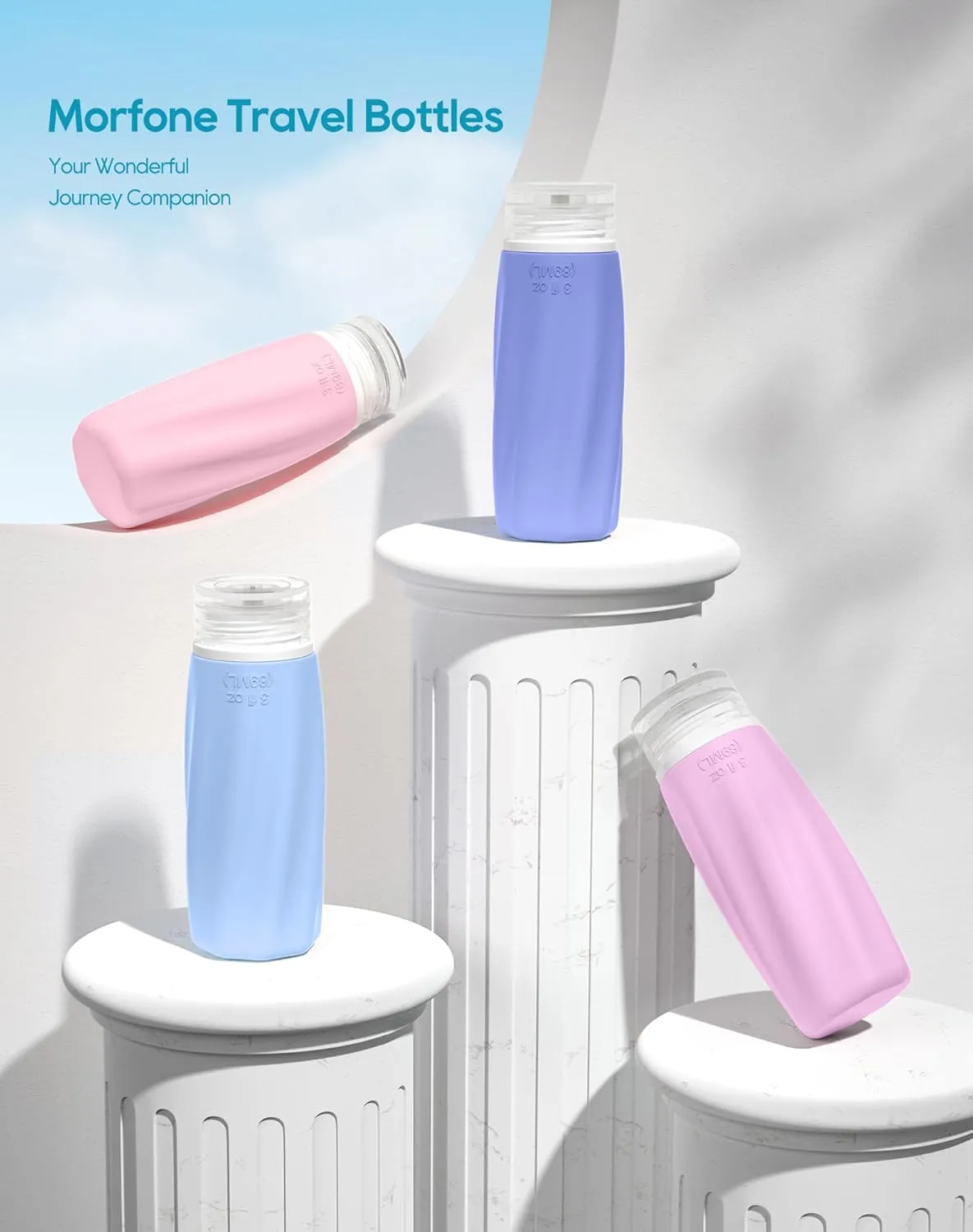 Morfone Travel Bottles for Toiletries, 3oz Tsa Approved Travel Size Containers Leak Proof Squeezable Travel Accessories Refillable for Shampoo Conditioner Lotion Liquids(Blue Pink)