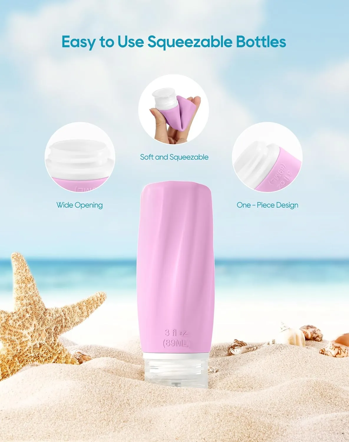 Morfone Travel Bottles for Toiletries, 3oz Tsa Approved Travel Size Containers Leak Proof Squeezable Travel Accessories Refillable for Shampoo Conditioner Lotion Liquids(Blue Pink)
