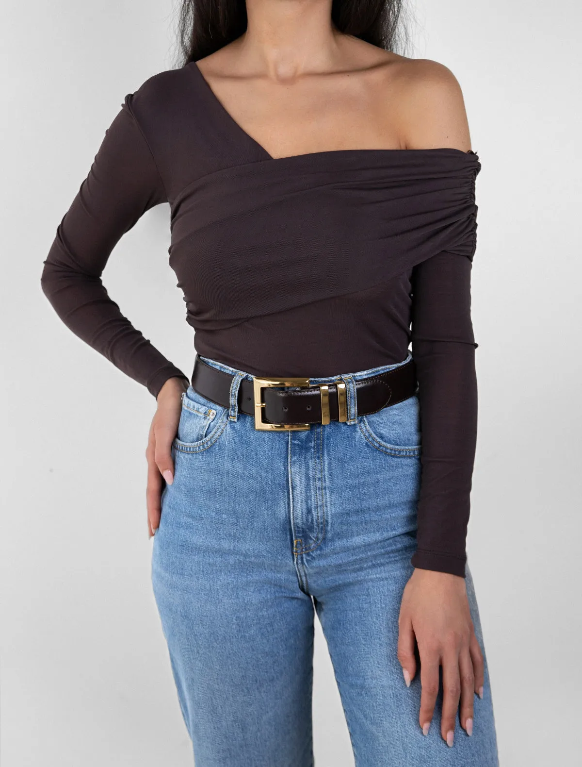 Naomi brown leather waist belt
