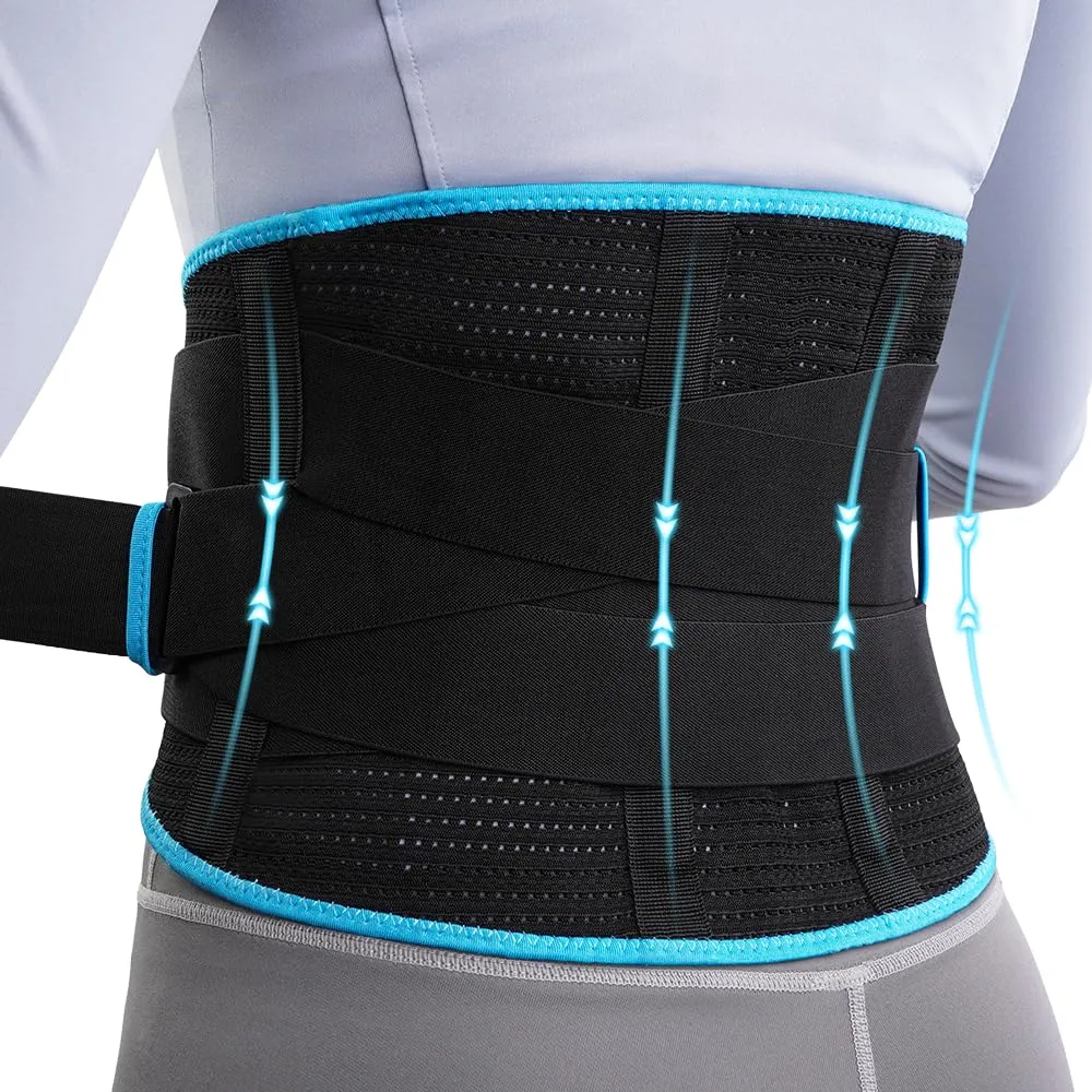 NEWGO Back Support Belt Lower Back Brace for Back Pain Relief, Lumbar Supports Belt with 4 Stays for Men/Women for Herniated Disc, Sciatica, Scoliosis (L)