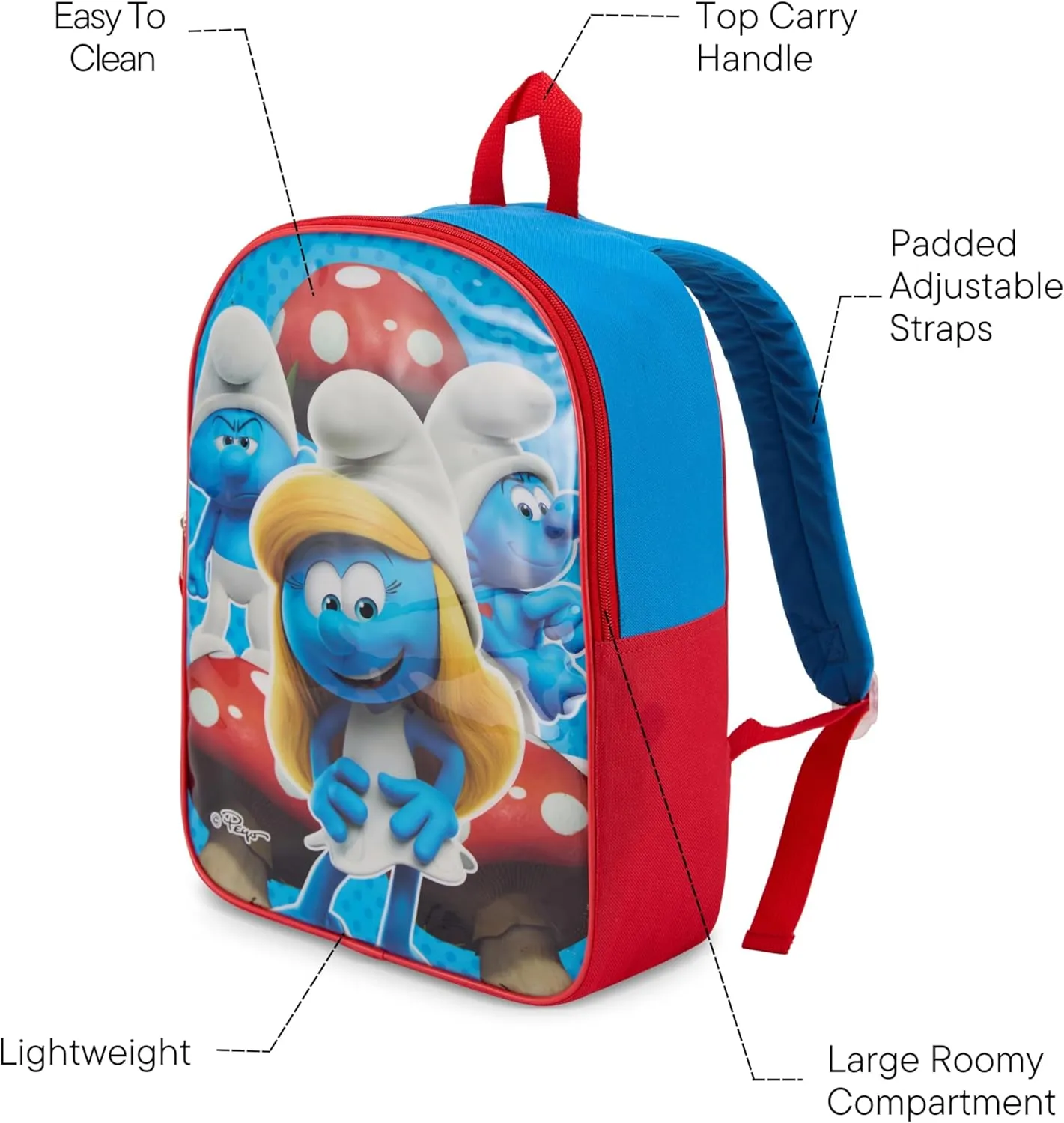 Nickelodeon Smurfs Toddler Girl Backpack for Kids - Toddler Backpack with Padded Straps & Zip Compartment Little Kids - 15"
