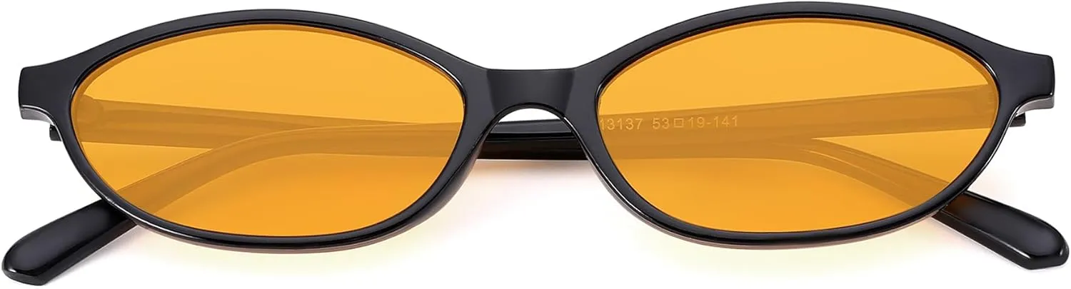 NULOOQ Retro Oval Cat Eye Sunglasses for Women Y2k Trendy Small Narrow Sunnies 90s Designer Sun Glasses