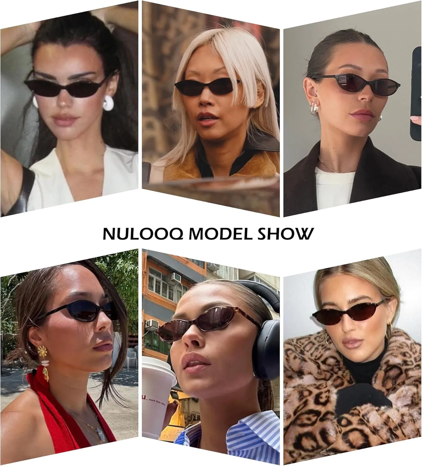 NULOOQ Retro Oval Cat Eye Sunglasses for Women Y2k Trendy Small Narrow Sunnies 90s Designer Sun Glasses