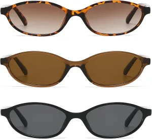 NULOOQ Retro Oval Cat Eye Sunglasses for Women Y2k Trendy Small Narrow Sunnies 90s Designer Sun Glasses
