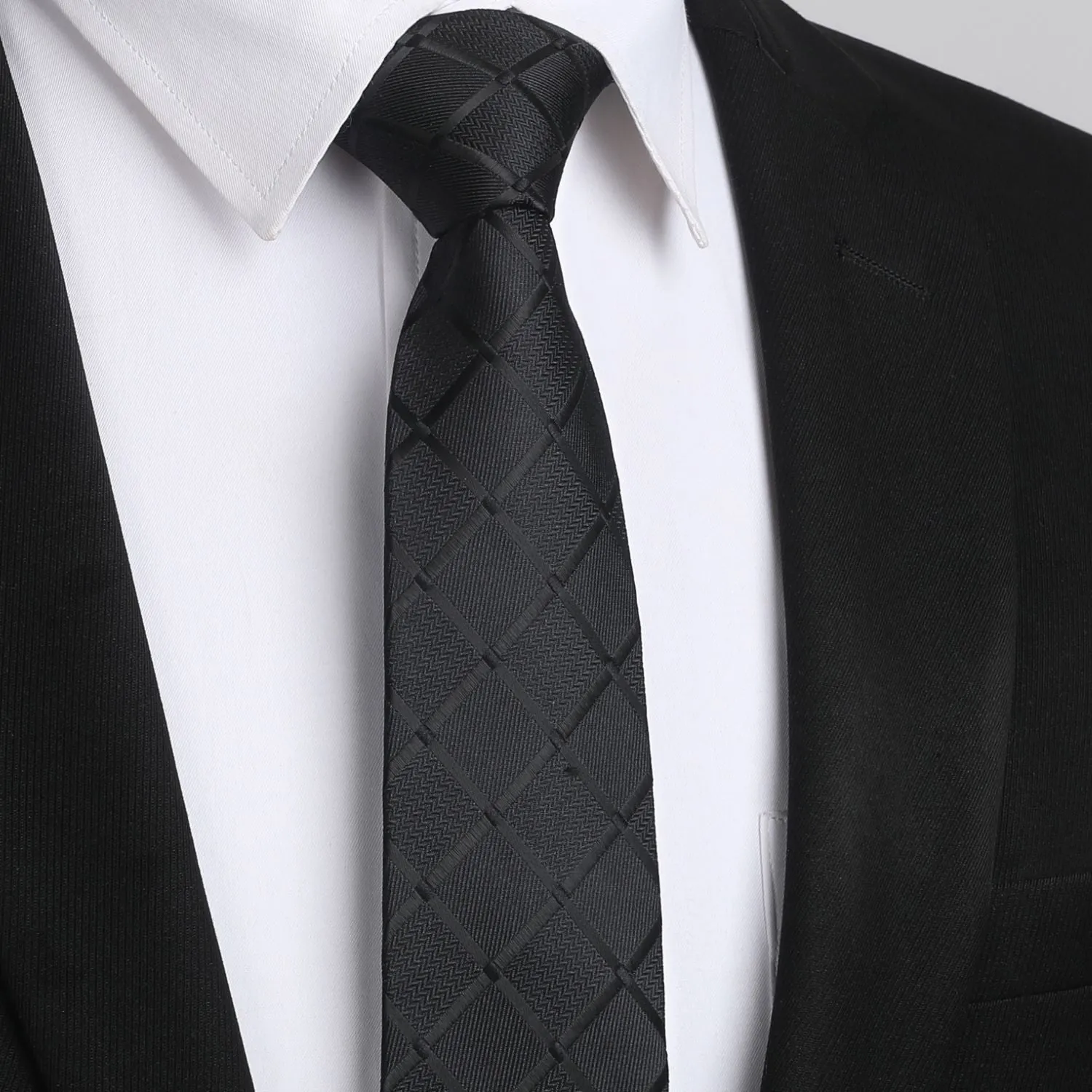 Plaid 2.17'' Skinny Formal Tie - A- BLACK