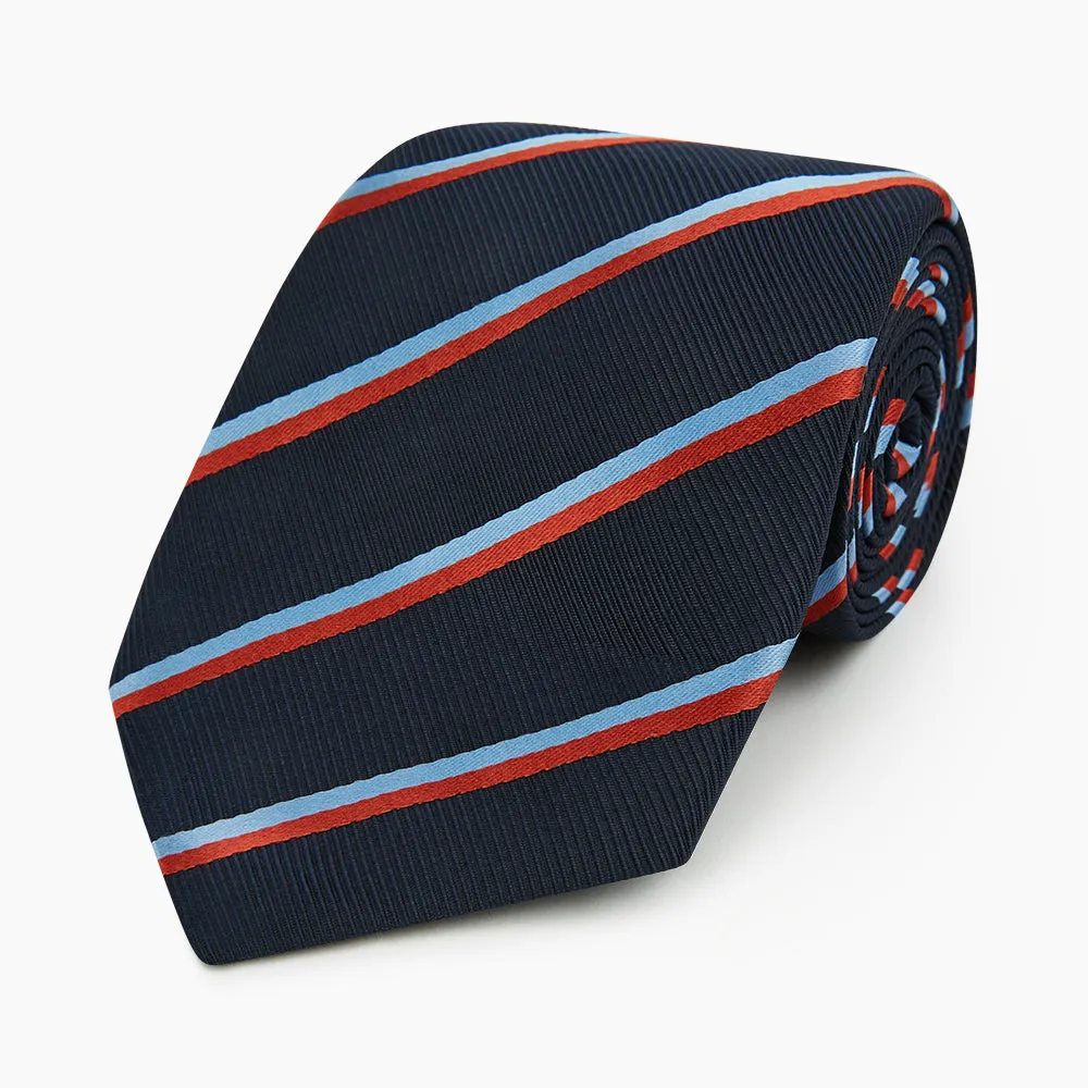 Red And Blue Stripe Silk Blend Tie