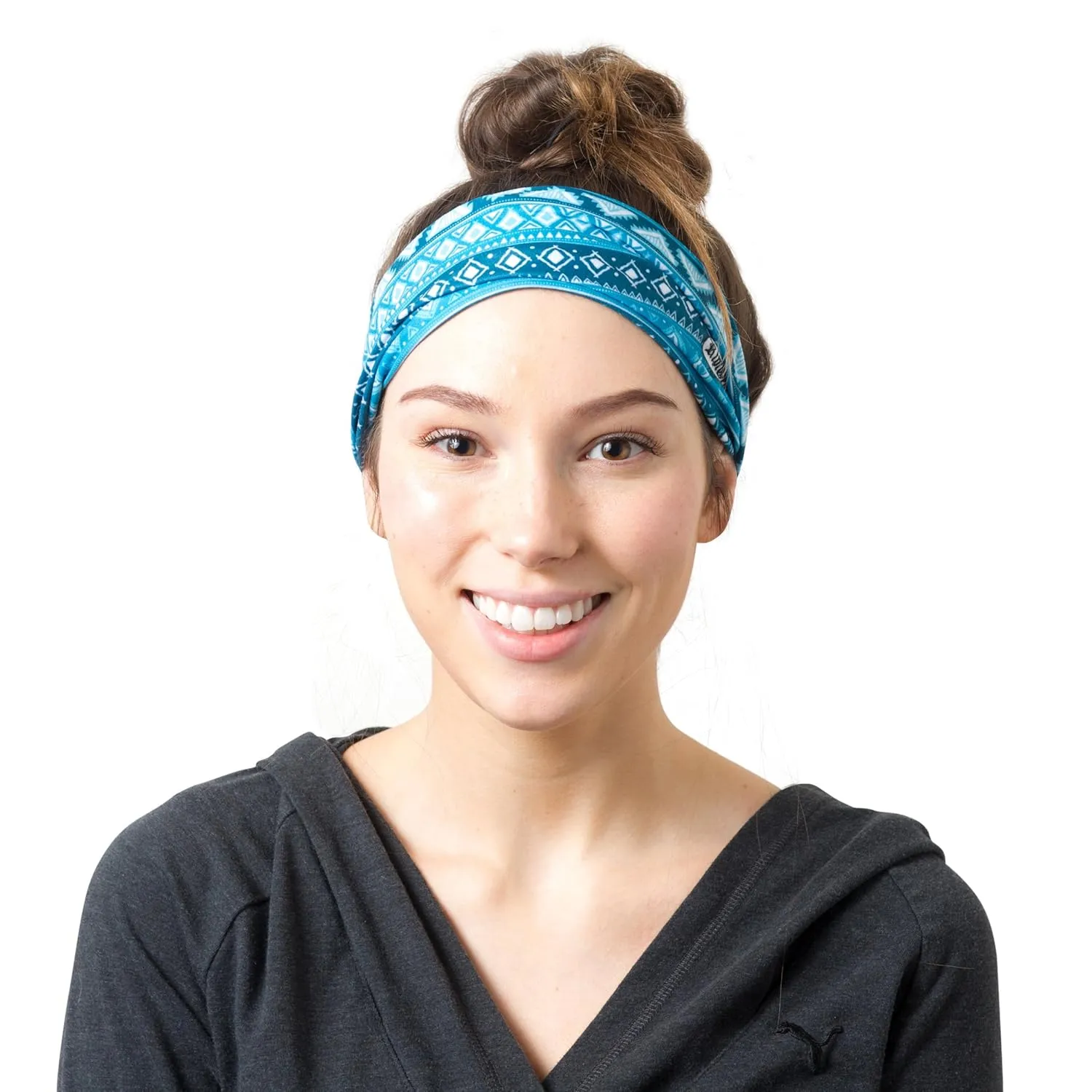 RiptGear Stretch Sport Headband for Women (Tribal Blue)  Made of Non-Slip Sweat Wicking Fabric  Great for Yoga, Running or The Gym  Soft Headband That Fits Most Head Sizes  (1-Pack)