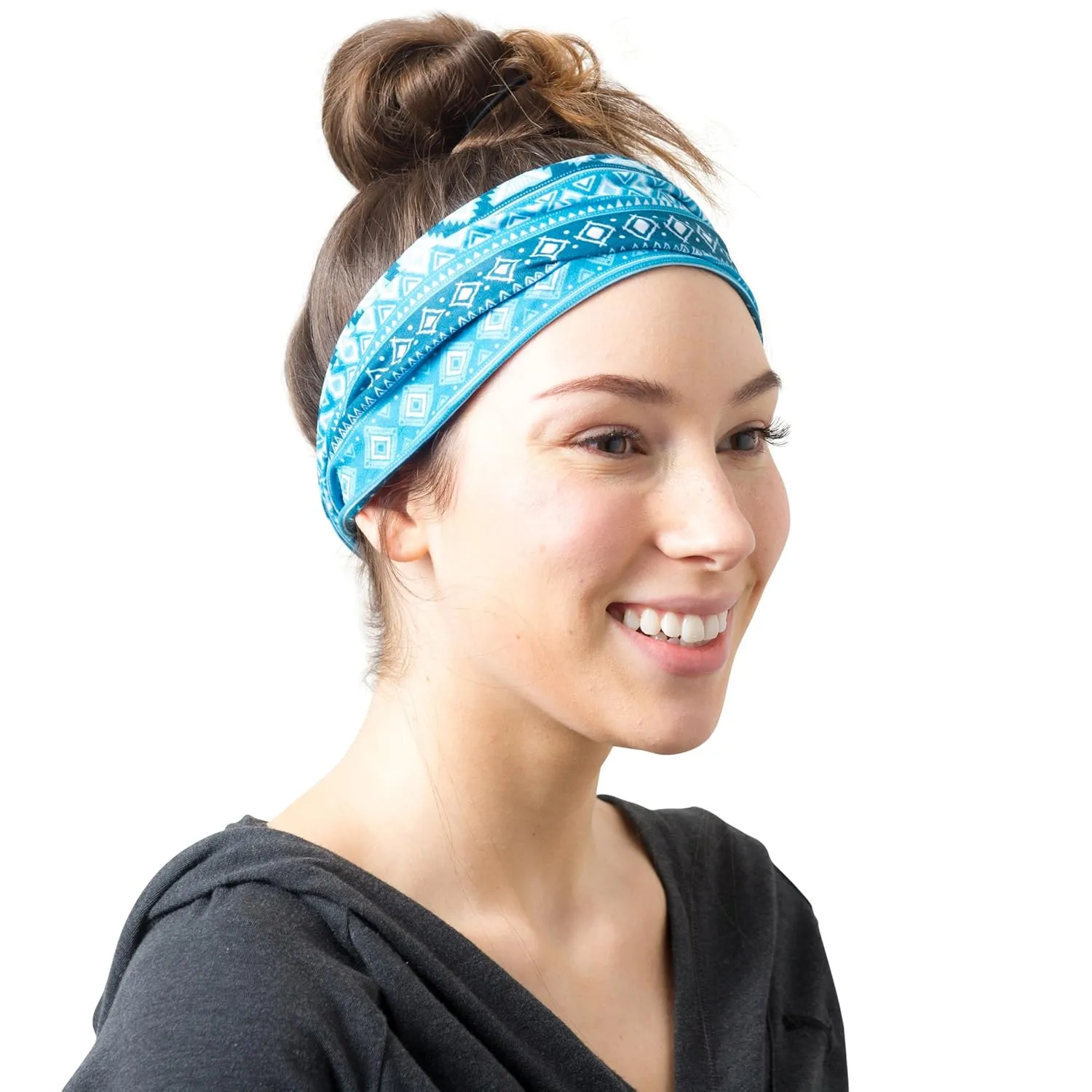 RiptGear Stretch Sport Headband for Women (Tribal Blue)  Made of Non-Slip Sweat Wicking Fabric  Great for Yoga, Running or The Gym  Soft Headband That Fits Most Head Sizes  (1-Pack)