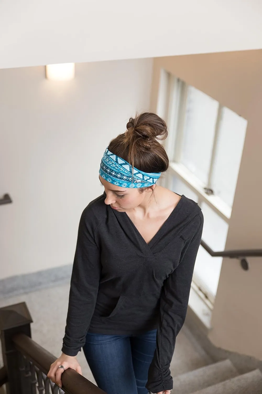 RiptGear Stretch Sport Headband for Women (Tribal Blue)  Made of Non-Slip Sweat Wicking Fabric  Great for Yoga, Running or The Gym  Soft Headband That Fits Most Head Sizes  (1-Pack)