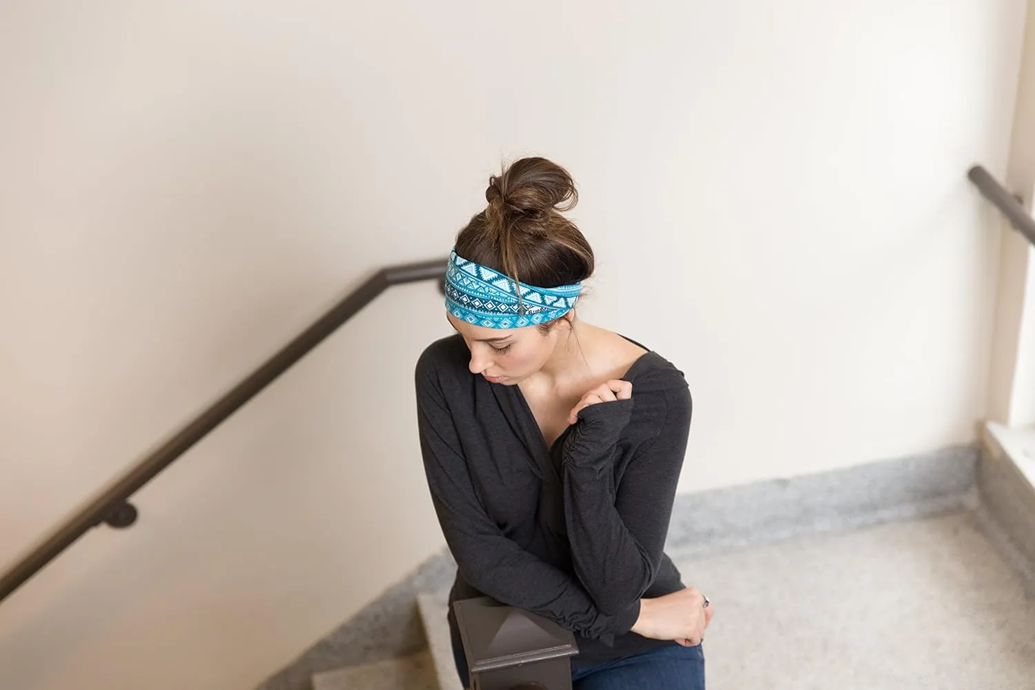 RiptGear Stretch Sport Headband for Women (Tribal Blue)  Made of Non-Slip Sweat Wicking Fabric  Great for Yoga, Running or The Gym  Soft Headband That Fits Most Head Sizes  (1-Pack)