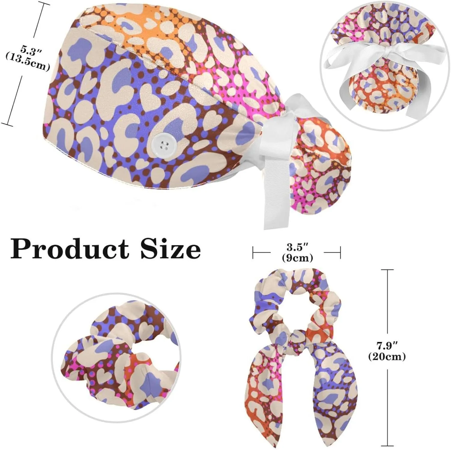 Scrub Cap with Scrunchies, Rainbow Working Hat Hair Cover, Elastic Bandage Tie Back Hats for Women