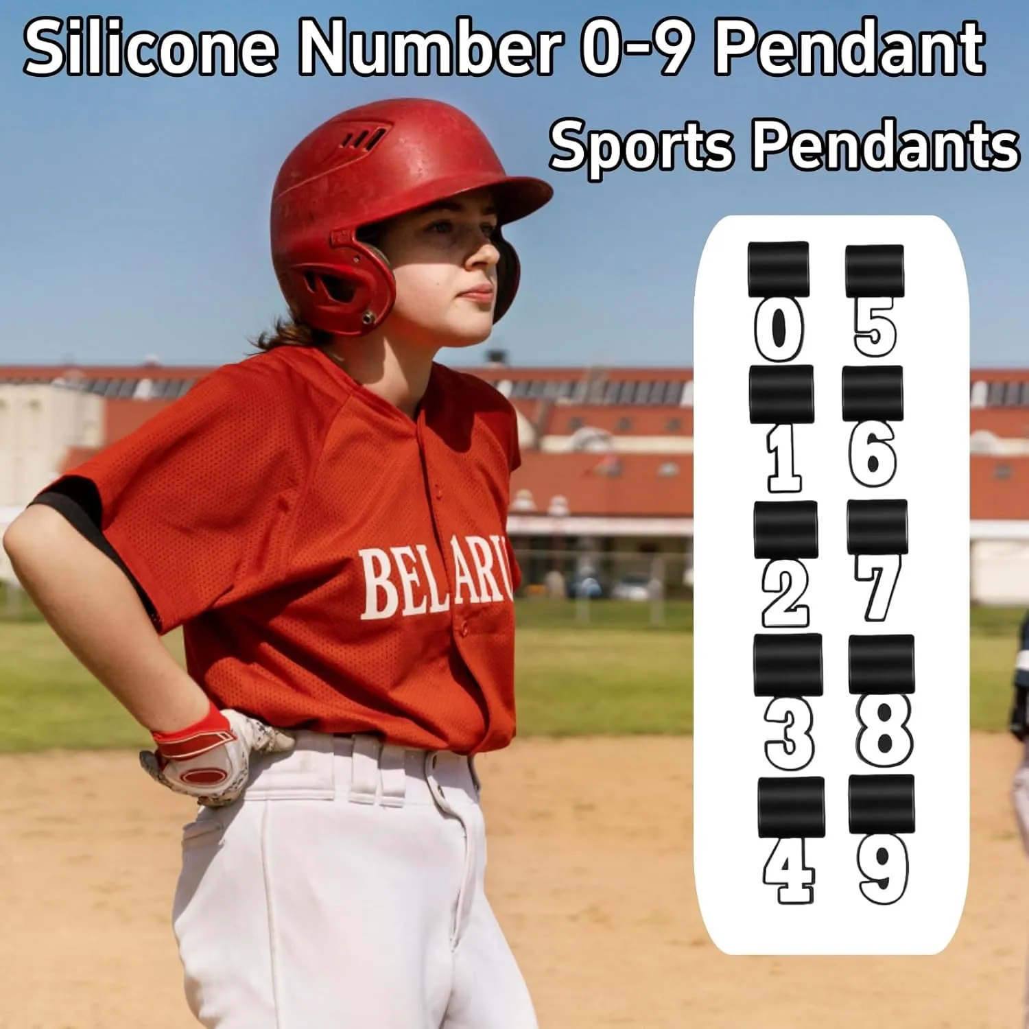 Silica Gel Baseball Necklaces Number Pendants, Silicone Number 0-9 Pendant Sports Pendants for Baseball Necklace Pick Your Lucky Number