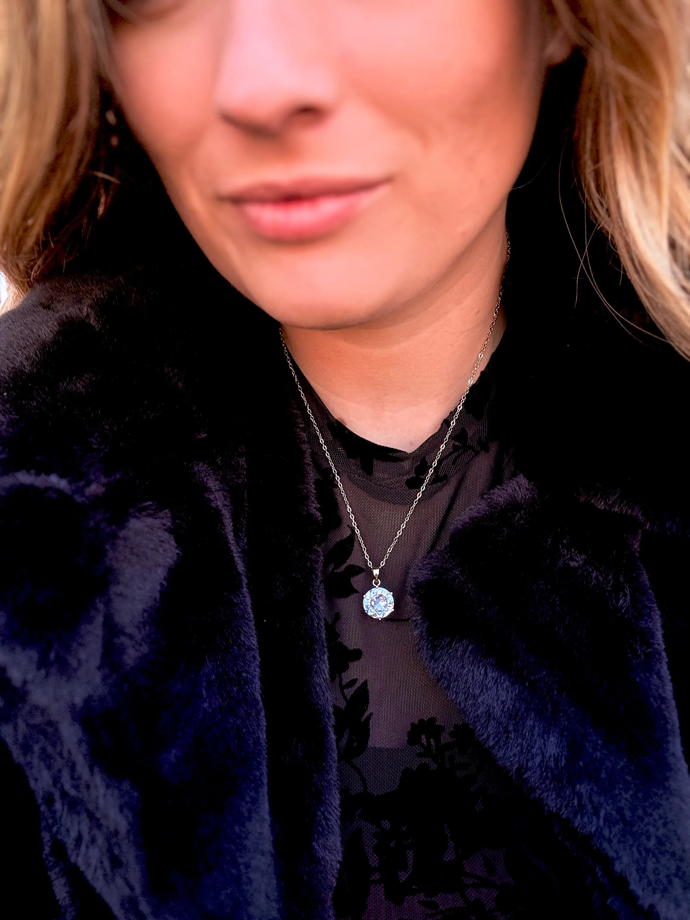 Silver Lady Cubic Zirconia Diamond Pendant Necklace