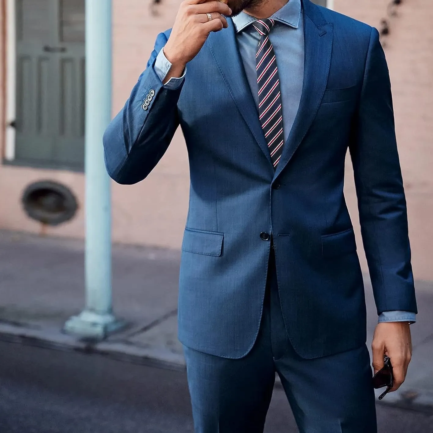 Stripe 2.17' Skinny Formal Tie - D- BLUE/RED