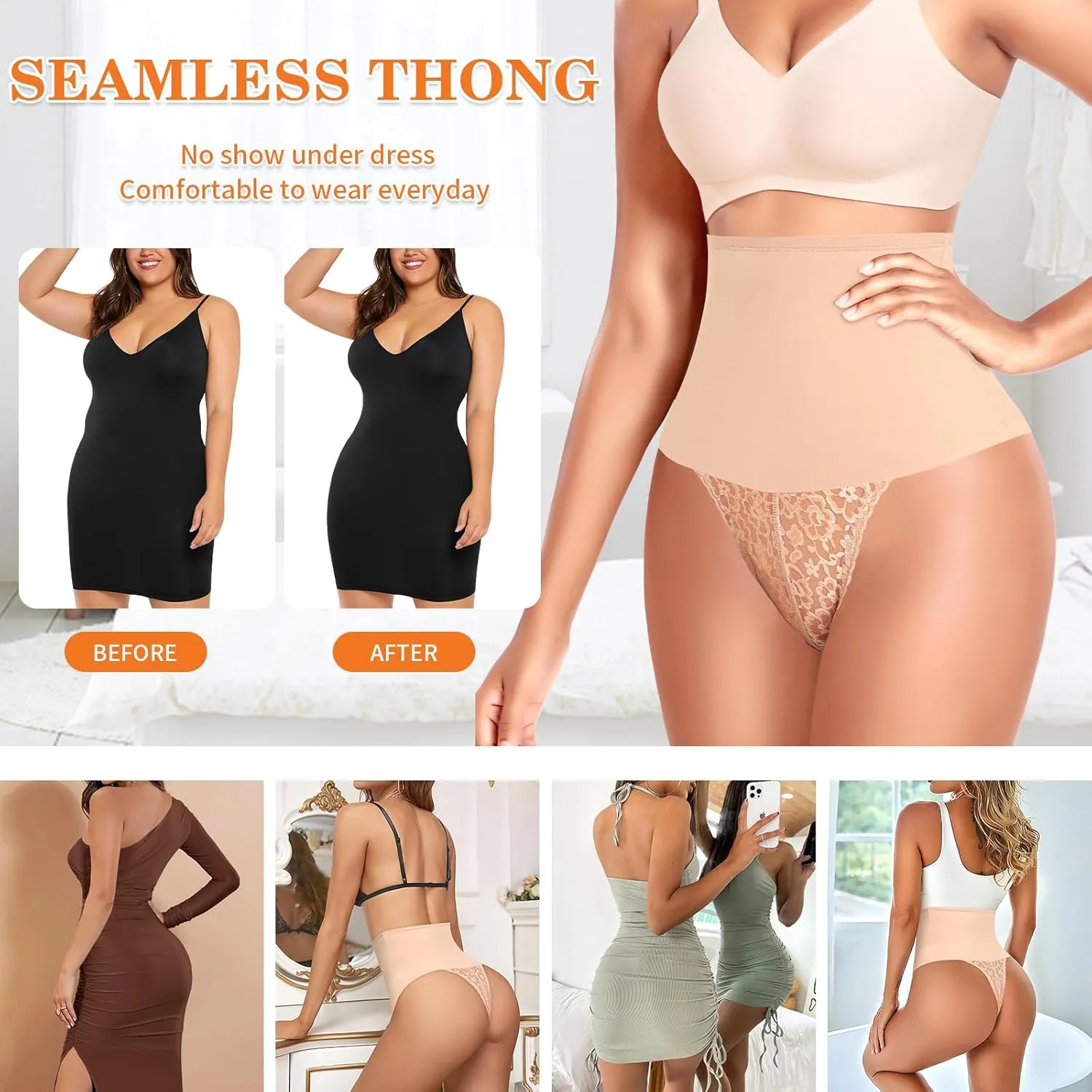 Tummy Control Thong Shapewear for Women High Waist Body Shaper Panties Girdle Lace Shaping Underwear