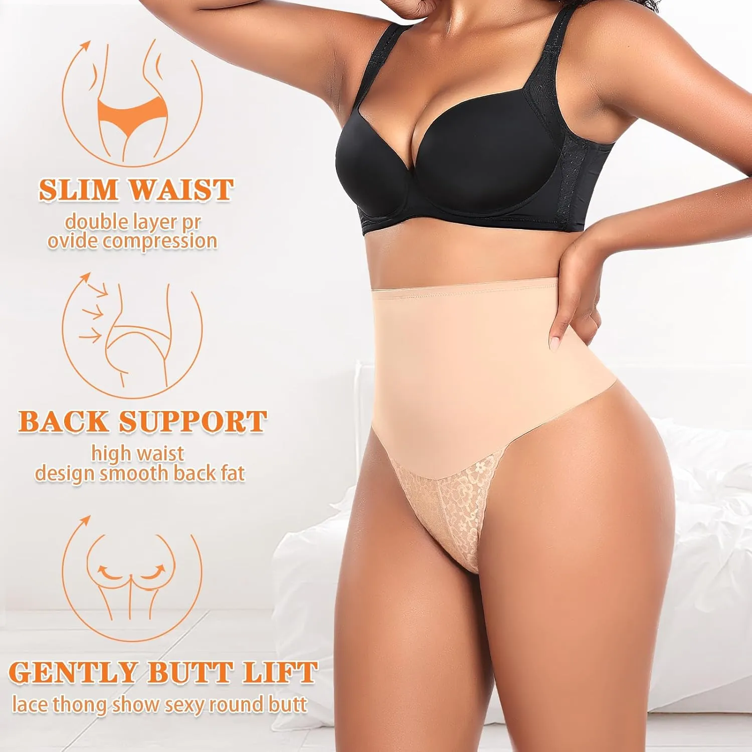 Tummy Control Thong Shapewear for Women High Waist Body Shaper Panties Girdle Lace Shaping Underwear