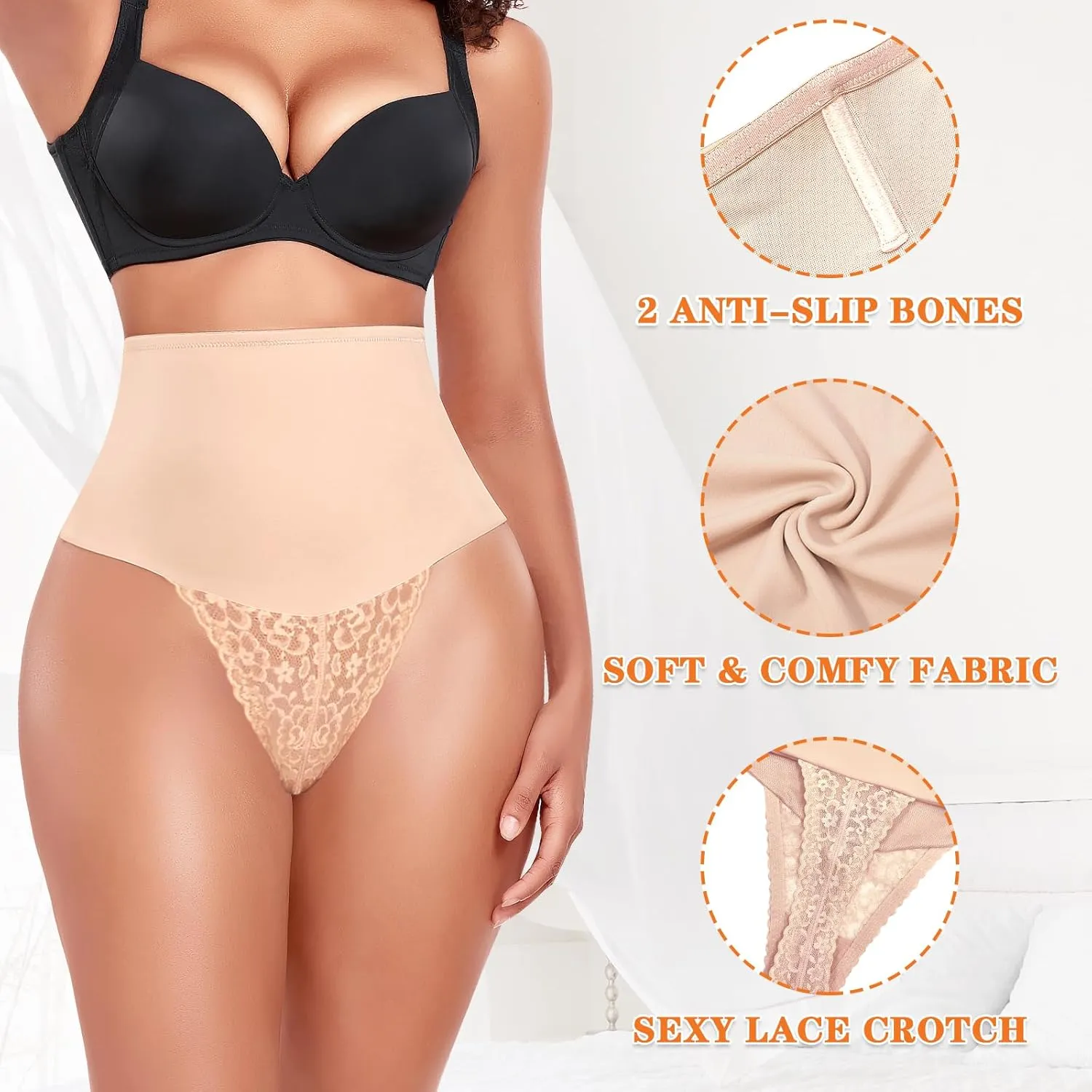 Tummy Control Thong Shapewear for Women High Waist Body Shaper Panties Girdle Lace Shaping Underwear