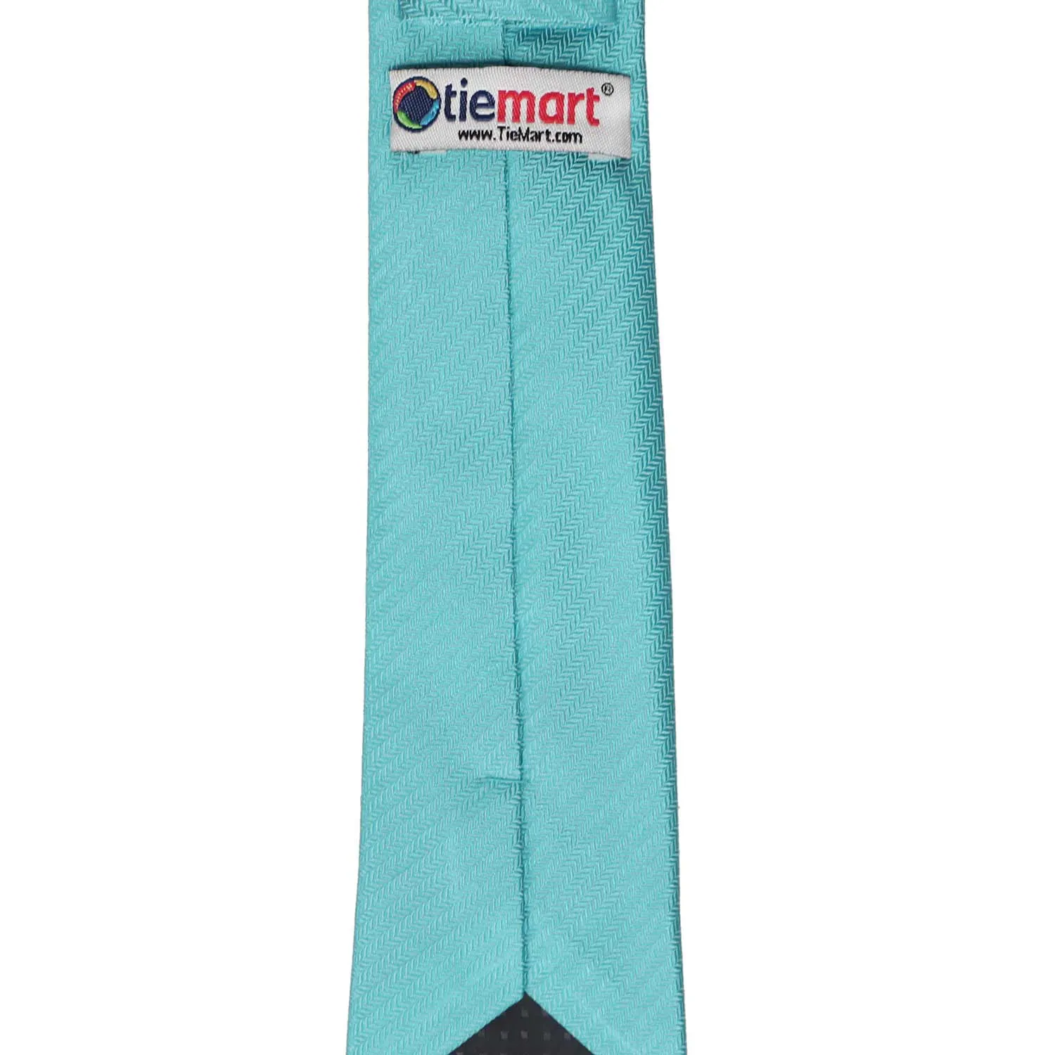 Turquoise Herringbone Silk Slim Necktie, 2.5" Width