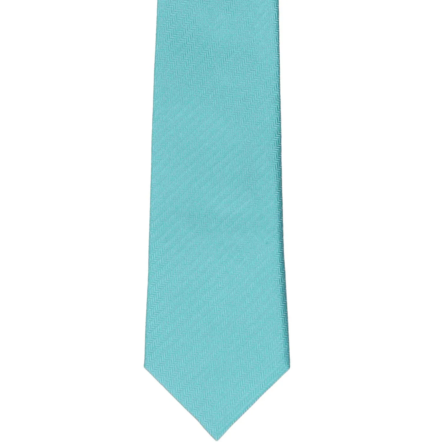 Turquoise Herringbone Silk Slim Necktie, 2.5" Width