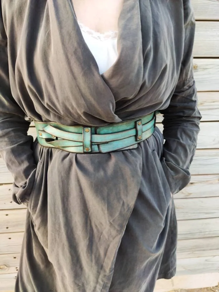 Unique Turquoise Leather Waist Belt | Boho Style Women's Belt | Handcrafted Leather Belt for Her