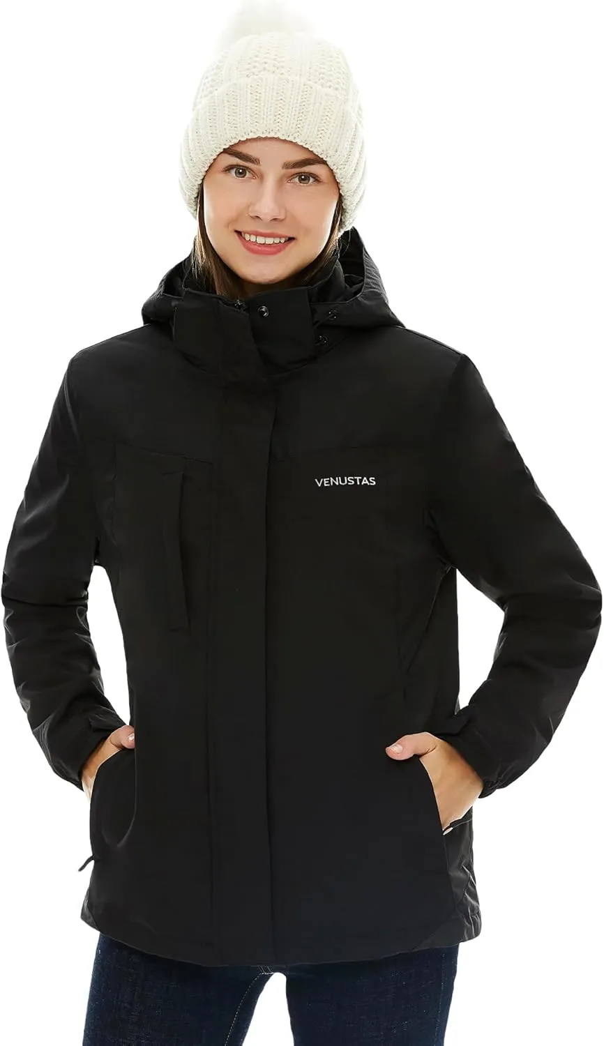 Venustas Womens 3-in-1 Heated Jacket with Battery, Waterproof Jacket with Hood for Skiing