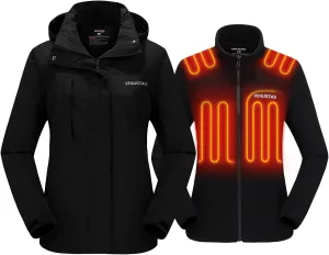 Venustas Womens 3-in-1 Heated Jacket with Battery, Waterproof Jacket with Hood for Skiing