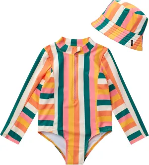 Volcom Baby Infant Toddler Girls Long Sleeve Swimsuit - 2 Piece UPF 50  One Piece Rashguard Bathing Suit with Hat