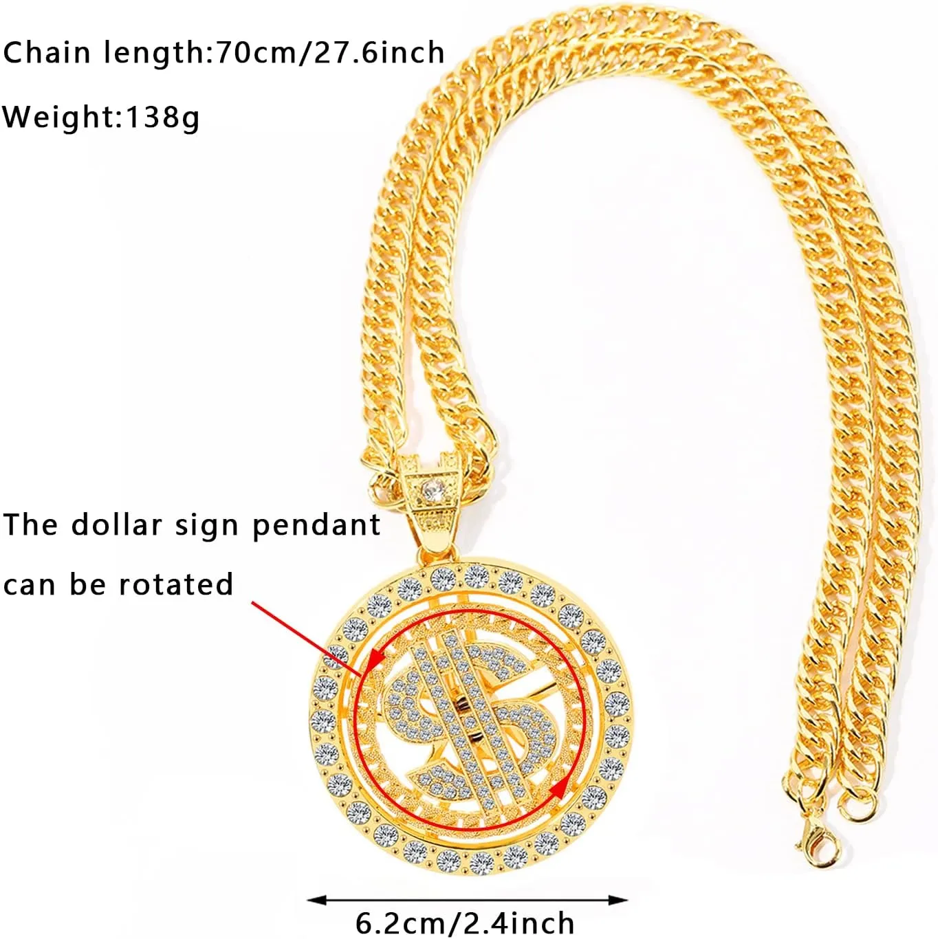 Weahre Dollar Sign Necklace Hip Hop 80s 90s Old School Rapper Costume Big Chunky Punk Pendant Plated Chain for Men Outfits