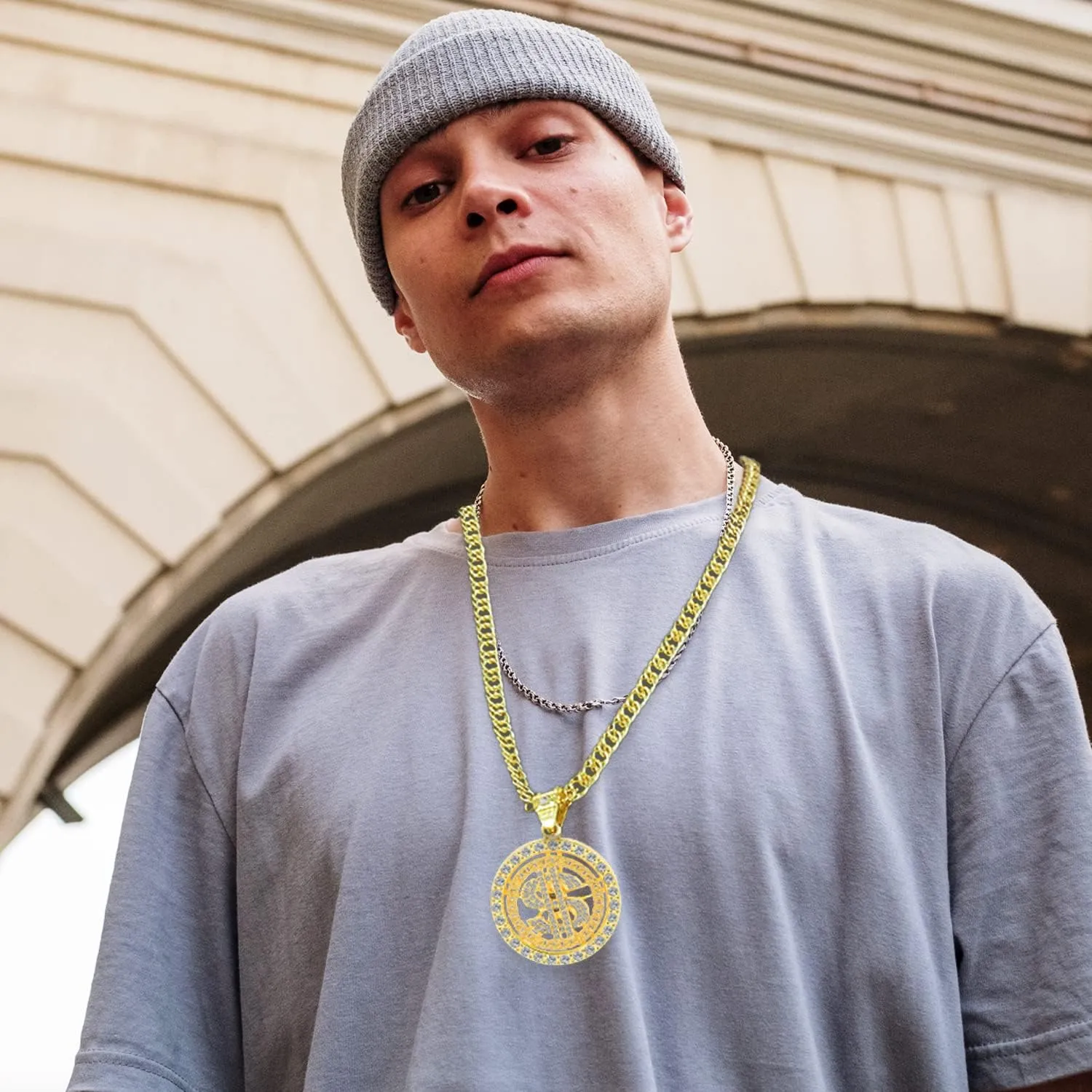 Weahre Dollar Sign Necklace Hip Hop 80s 90s Old School Rapper Costume Big Chunky Punk Pendant Plated Chain for Men Outfits