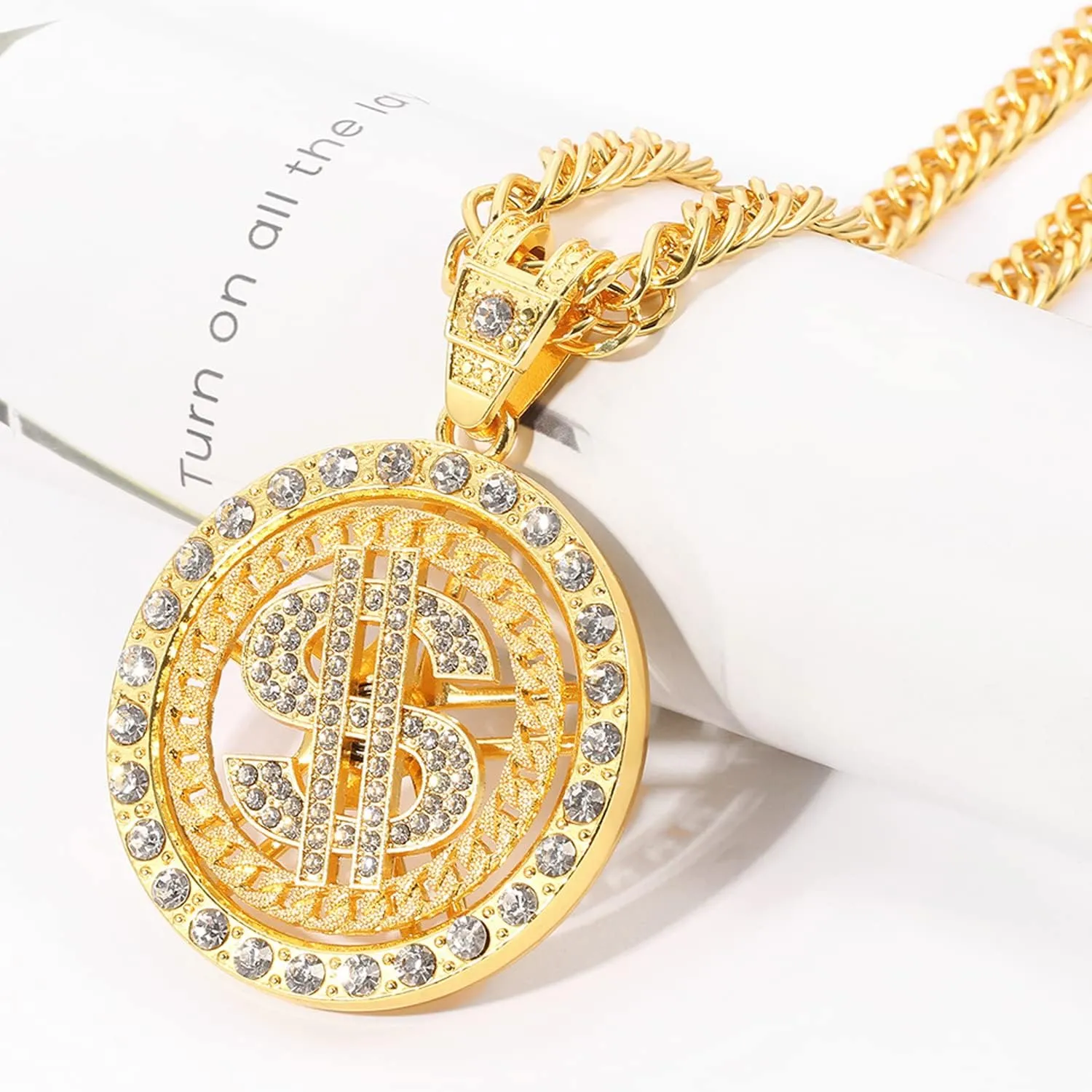 Weahre Dollar Sign Necklace Hip Hop 80s 90s Old School Rapper Costume Big Chunky Punk Pendant Plated Chain for Men Outfits