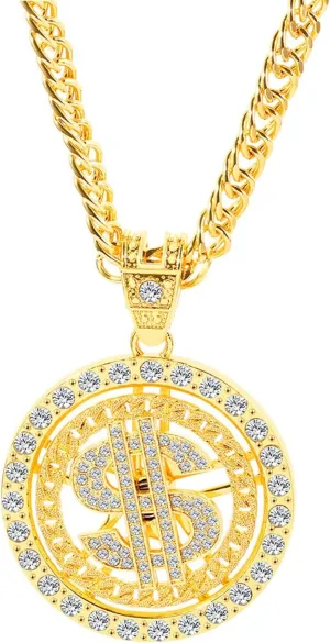 Weahre Dollar Sign Necklace Hip Hop 80s 90s Old School Rapper Costume Big Chunky Punk Pendant Plated Chain for Men Outfits