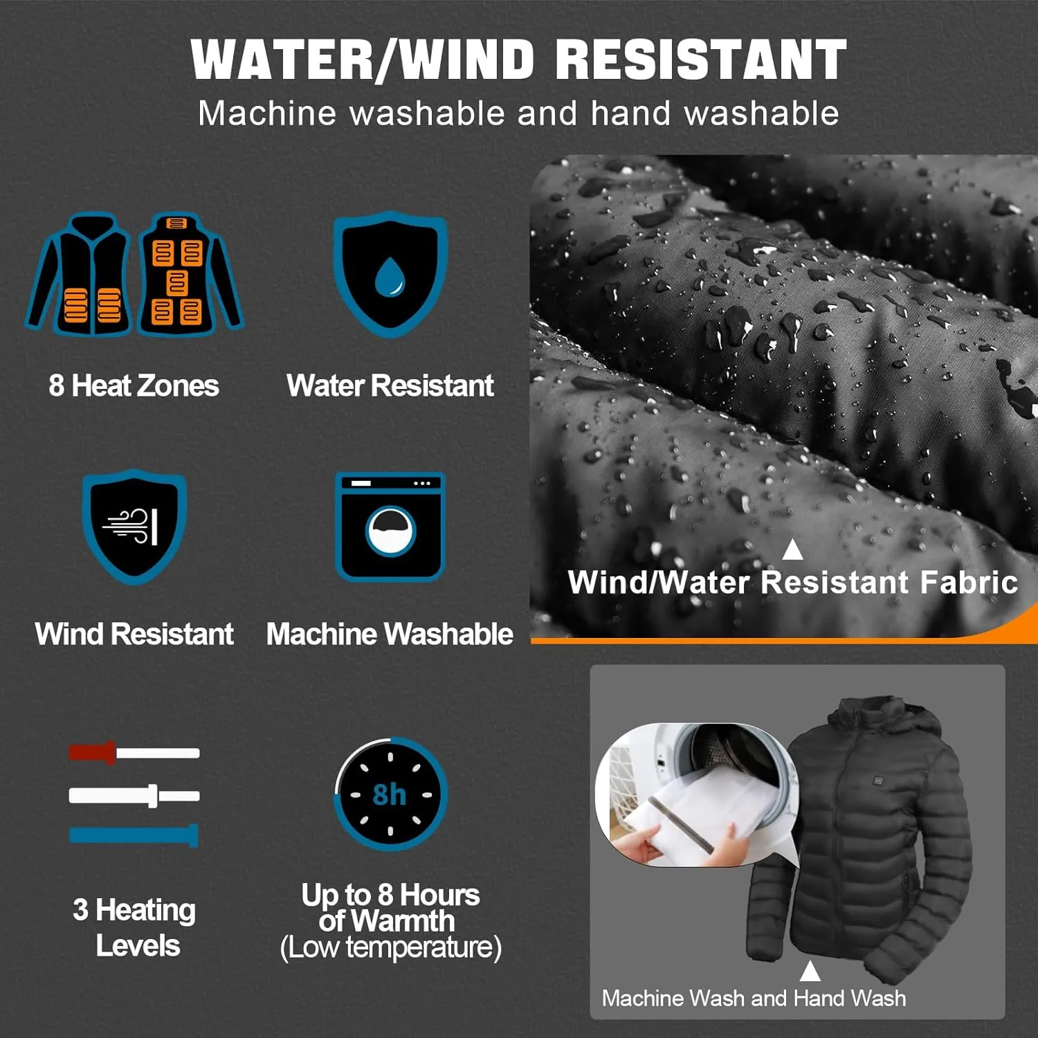 Womens heated jacket with 2pack 10000mAh Battery Pack, QTREE Lightweight Heated Coat with 8 Areas Heating