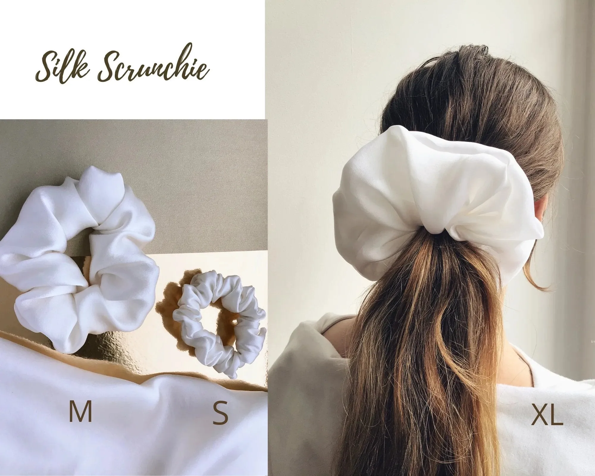 XL size Pure 100% Mulberry silk Jumbo scrunchie, heatless curls