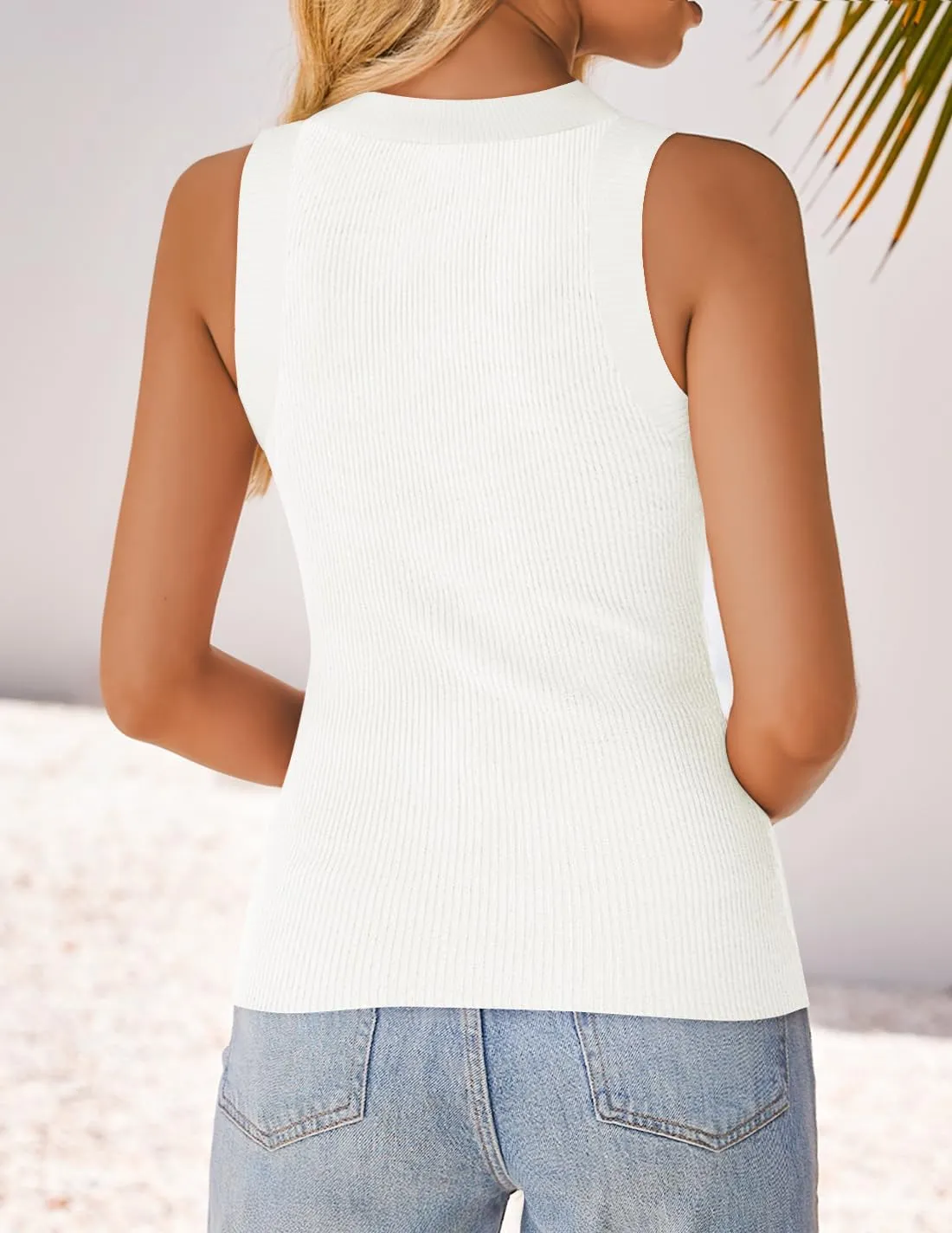 ZESICA Womens Summer Sleeveless Tank Tops Ribbed High Neck Racerback Slim Fitted Color Block Casual Shirts